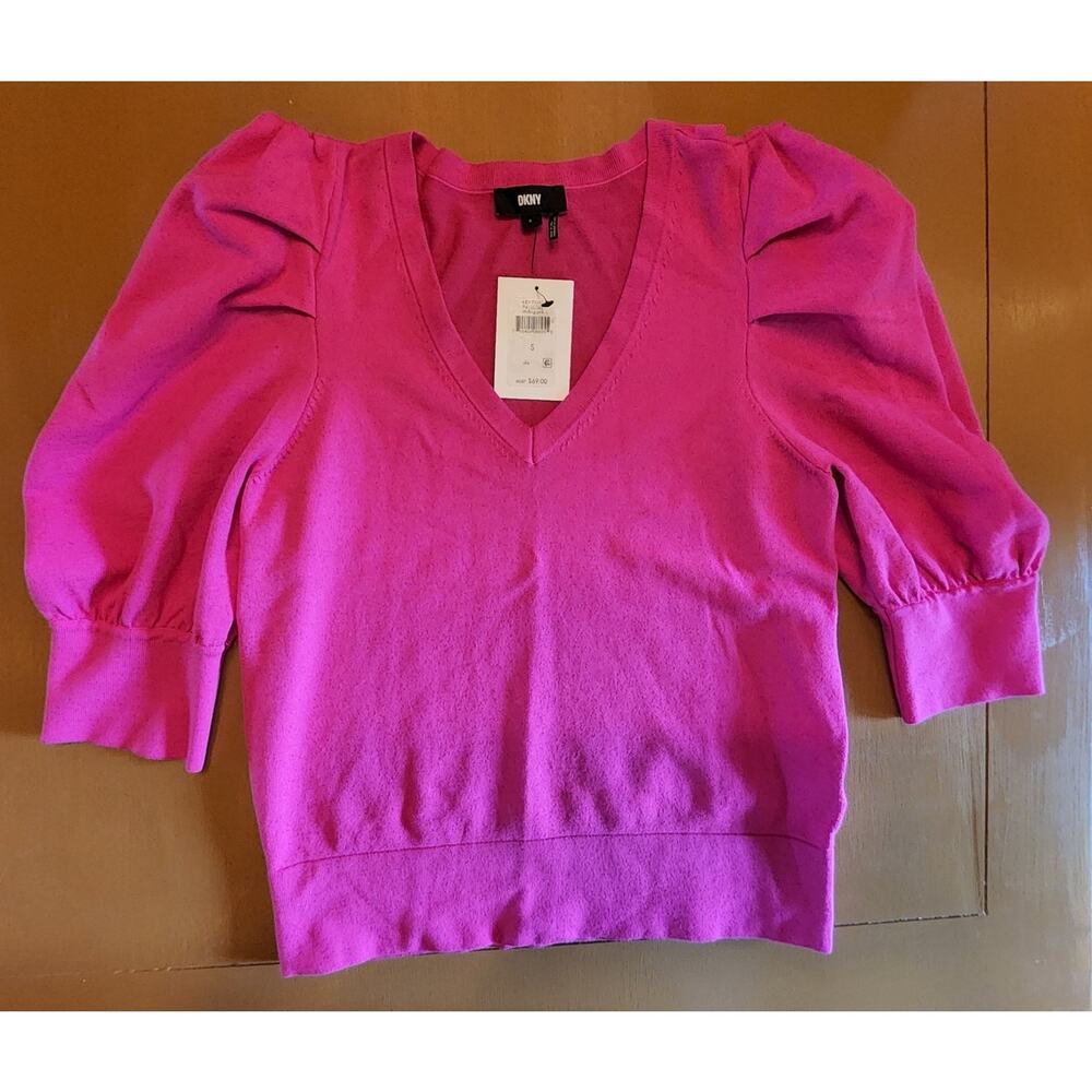 DKNY Pink short and puffed sleeve knit sweater - NEW WITH TAGS